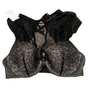 𝅺b'tempt'd women's black bra XL with lace neckline and shoulders NWT